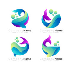 Circular whale logo, seabed life logo with colorful style