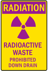 Obraz premium Chemical storage sign and labels radioactive waste, prohibited down drain