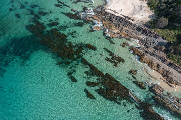 Beautiful view of a beach with rocks on the Barrington coast in Australia