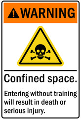 Confined space sign and labels entering without training will result in death or serious injury
