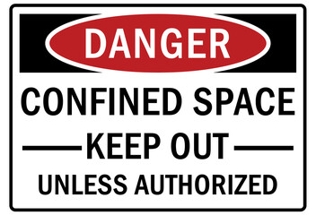 Confined space sign and labels keep out unless authorized