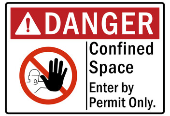 Confined space sign and labels enter by permit only