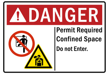 Confined space sign and labels permit required confined space. Do not enter
