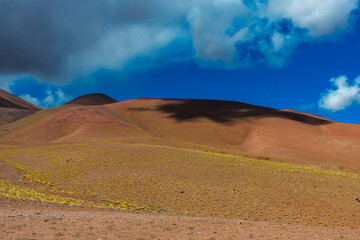 Pradera verde con la monta&ntilde;a de colores en Antofagasta de la sierra, Catamarca, Argentina