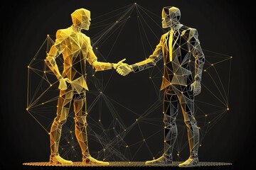 Unlock Financial Success with a Strong Business Handshake: Invest in the Stock Market for Prosperity and Growth - Low Poly