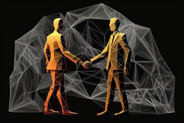 Unlock Financial Success with a Strong Business Handshake: Invest in the Stock Market for Prosperity and Growth - Low Poly