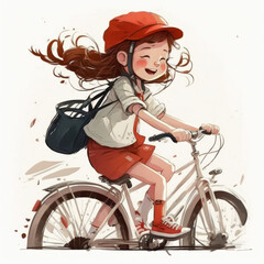 Fototapeta na wymiar Cute Schoolgirl on a bicycle (AI Generated)