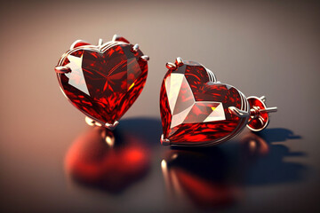 pair of red heart-shaped earrings, crystal or diamond earrings. The heart symbolizes love and passion, feelings that we all carry within us and direct towards other people.