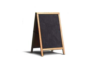 Black chalkboard signage stands for advertising usage.