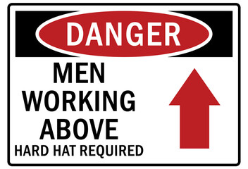 Hard hat sign and labels men working abve hard hat required