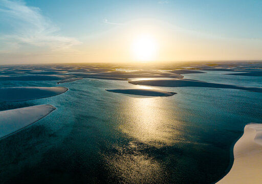 aerial photo with drone of Len&ccedil;&oacute;is Maranhenses in Santo Amaro in Brazil