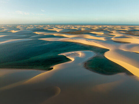 aerial photo with drone of Len&ccedil;&oacute;is Maranhenses in Santo Amaro in Brazil