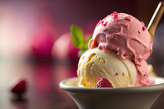Indulgent Scoop of Vibrant Ice Cream: Close-Up of Delicious and Refreshing Treat, Generative AI