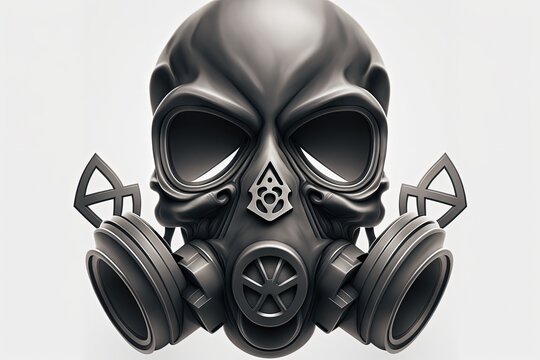 Black skull with gas mask, white background. Generative AI