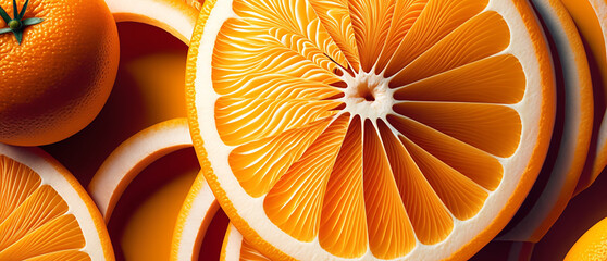 fresh orange,lime, and lemon slices fruits with leaves as background on top view generative ai
