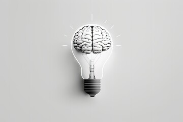 Illustration of light bulb with brain, ideas and creativity concept, white background. Generative AI