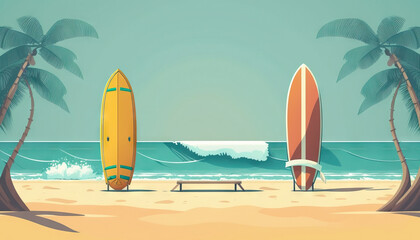 Surfboard on tropical beach abstract background. Graphic illustration design. Generative AI - 569747781
