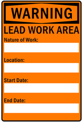 Lead hazard warning sign and labels lead work area