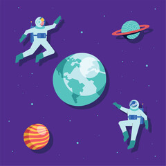 Naklejka premium three planets and astronauts