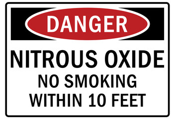 Nitrous oxide sign and labels nitrous oxide no smoking