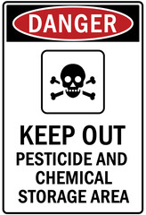 Pesticide storage sign and labels keep out pesticide and chemical storage area