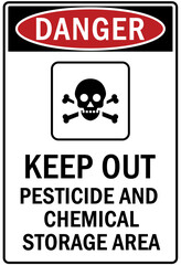 Pesticide storage sign and labels keep out pesticide and chemical storage area