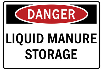 Pesticide storage sign and labels liquid manure storage