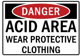 Safety equipment sign and labels acid area wear protective clothing