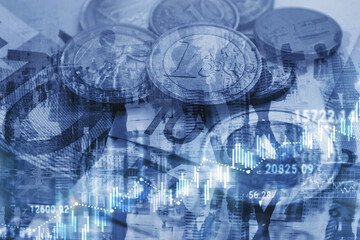 Finance and investment concept with stock market or forex trading graph and candlestick chart, economy trends