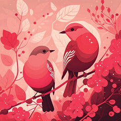 valentine's day illustration, couple of birds loving each other in naturevalentine's day illustration, couple of birds loving each other in nature