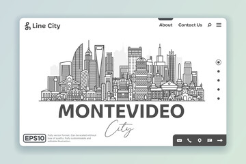 Montevideo, Uruguay architecture line skyline illustration. Linear vector cityscape with famous landmarks, city sights, design icons. Landscape with editable strokes.