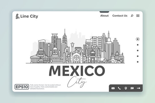 Mexico City, Mexico architecture line skyline illustration. Linear vector cityscape with famous landmarks, city sights, design icons. Landscape with editable strokes.