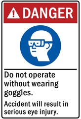 Fototapeta na wymiar Safety equipment sign and labels do not operating without wearing goggles