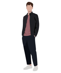 Stylish man in fashionable clothes on a white background. Vector illustration in flat style