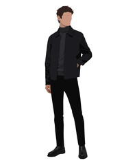 Stylish man in fashionable clothes on a white background. Vector illustration in flat style