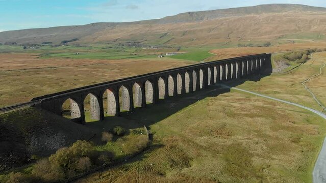 Aerial view of Ribblehead viaduct, located in North Yorkshire, United Kingdom