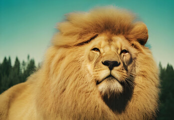 Fototapeta premium Lion king portrait animal , Wildlife , generative ai 