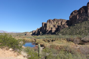 Salt River scenic landscapes delight the eye.  The banks of the Salt River in Tonto National Forest offer dramatic and breathtaking views. - 569753772