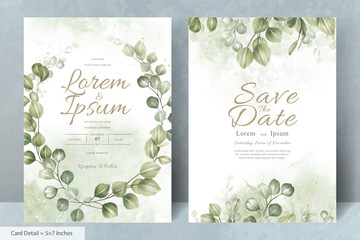 Set of greenery leaf wreaths Wedding Invitation Card Template with Eucalyptus Leaves