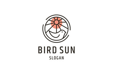 bird sun logo design concept template vector