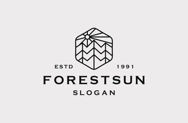 forset sun logo line art vector symbol illustration design .