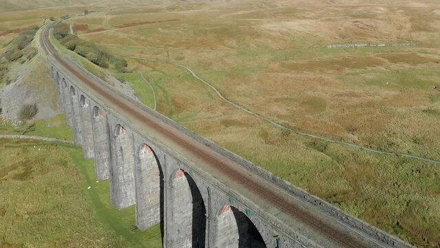 Aerial view of Ribblehead viaduct, located in North Yorkshire, United Kingdom