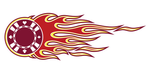 Obraz premium Casino poker chip in burning fire flame Poker chip vector art car vinyl sticker motorcycle and truck decal.
