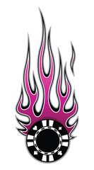 Poker chip in burning fire flame Casino chip vector image car sticker motorcycle decal and sport logo template.