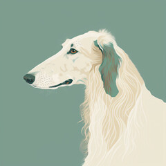 borzoi dog head flat design pop art illustration isolated on a green background Generative Ai