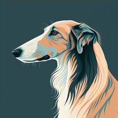 borzoi dog head flat design vector pop art illustration isolated on a black background Generative Ai