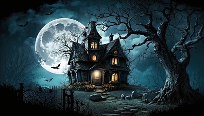 Haunted House with a Full Moon