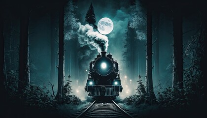 Steam train at night