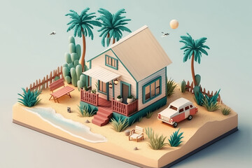Isometric small beach house for retirement made with Generative AI