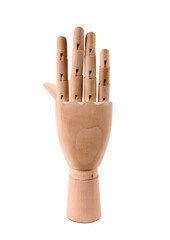 Decorative wooden hand on white background